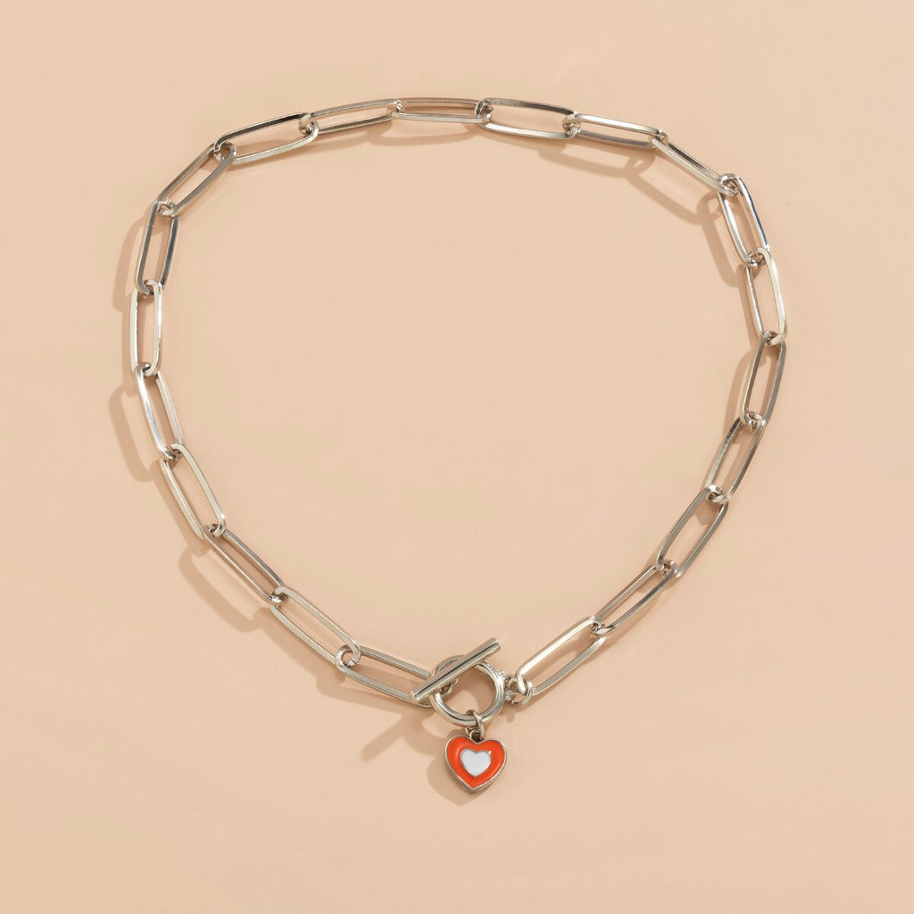 Lacteo 5 Style Color Y2K Love Heart Painted Pendant Necklace Jewelry For Women Punk Circle Stick Cross Chain Choker Necklaces