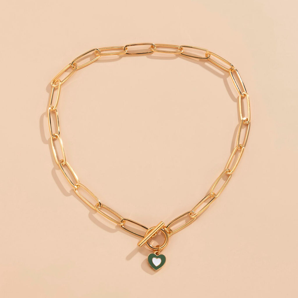 Lacteo 5 Style Color Y2K Love Heart Painted Pendant Necklace Jewelry For Women Punk Circle Stick Cross Chain Choker Necklaces