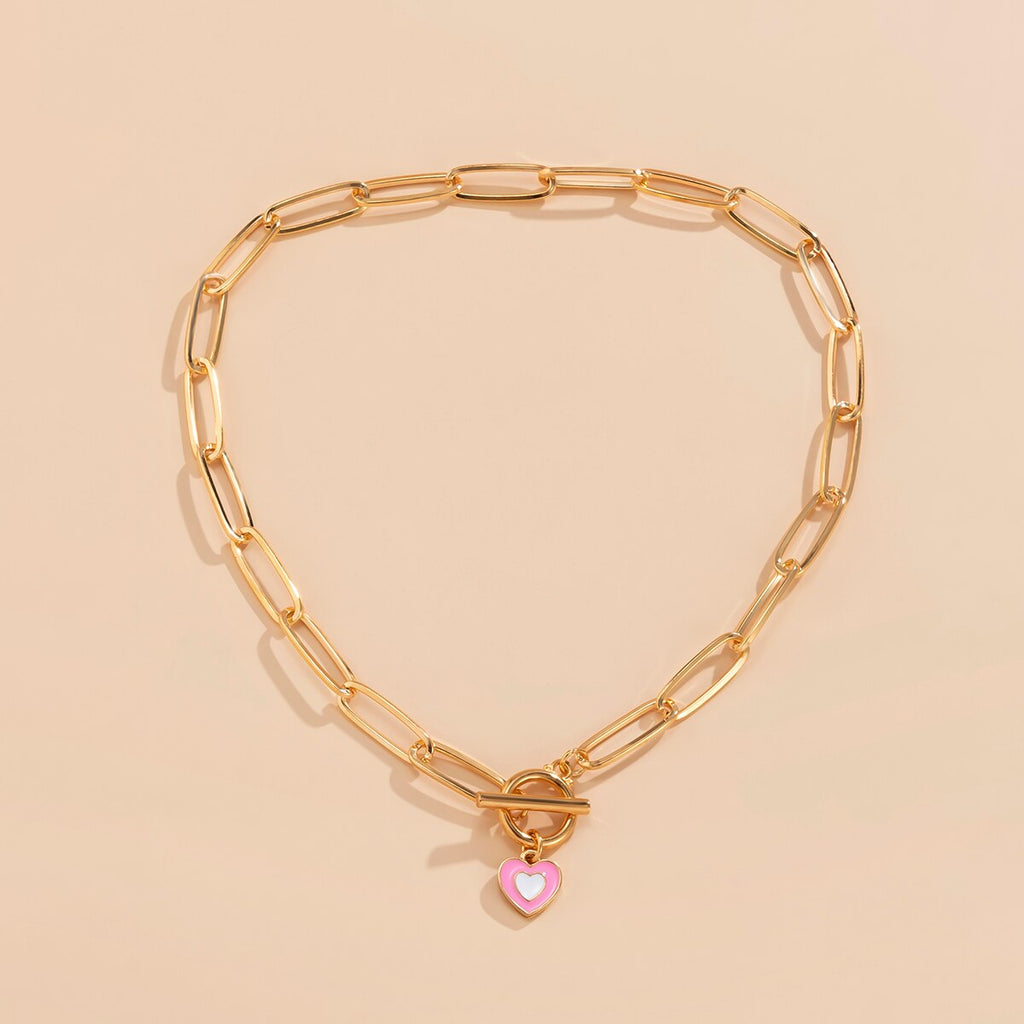 Lacteo 5 Style Color Y2K Love Heart Painted Pendant Necklace Jewelry For Women Punk Circle Stick Cross Chain Choker Necklaces