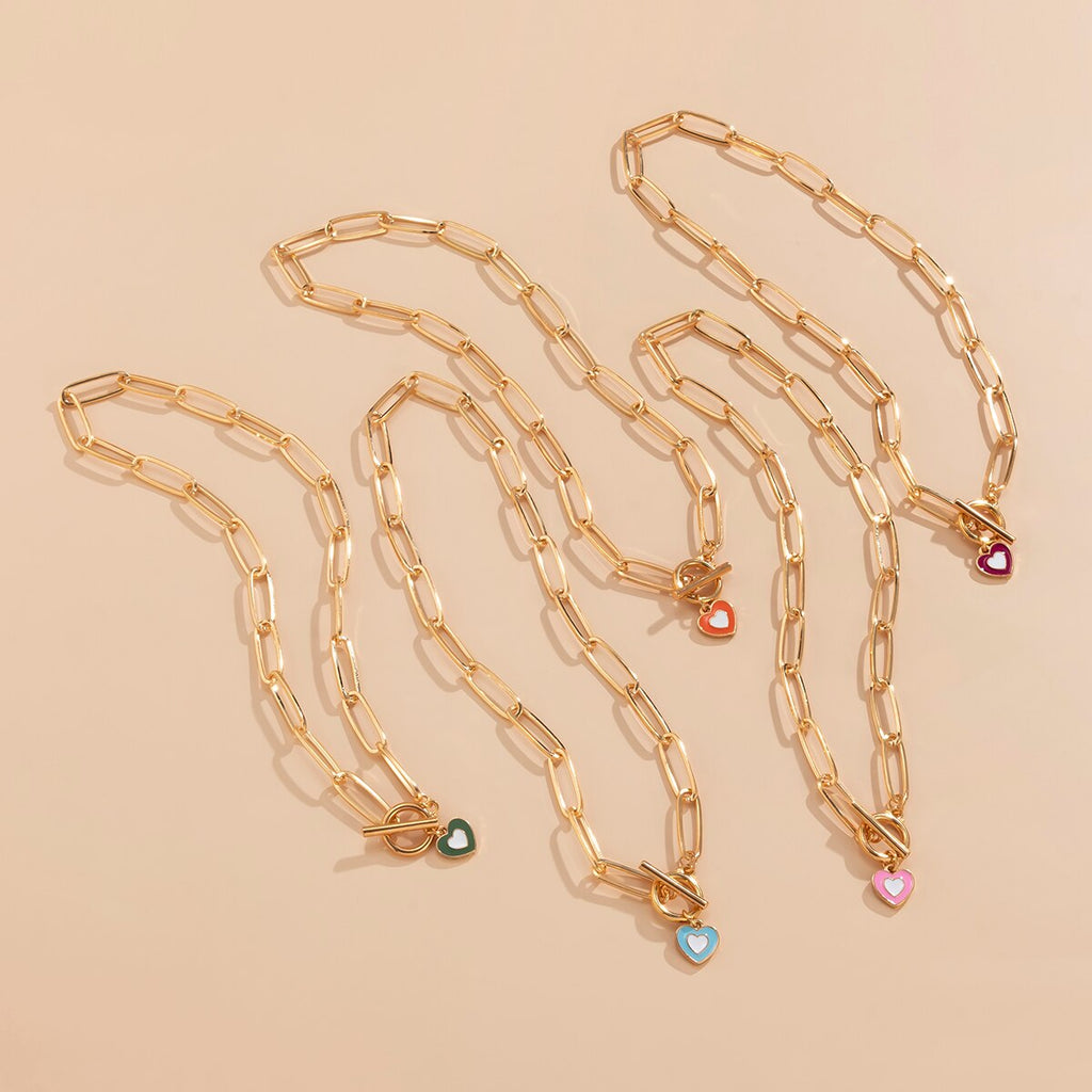 Lacteo 5 Style Color Y2K Love Heart Painted Pendant Necklace Jewelry For Women Punk Circle Stick Cross Chain Choker Necklaces