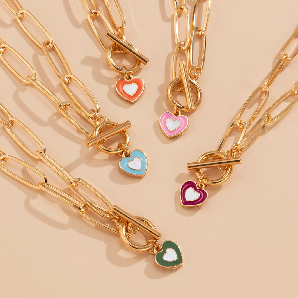 Lacteo 5 Style Color Y2K Love Heart Painted Pendant Necklace Jewelry For Women Punk Circle Stick Cross Chain Choker Necklaces