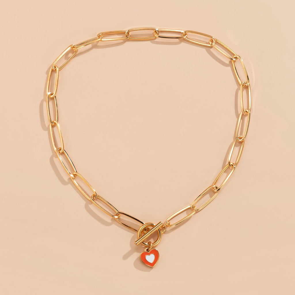 Lacteo 5 Style Color Y2K Love Heart Painted Pendant Necklace Jewelry For Women Punk Circle Stick Cross Chain Choker Necklaces