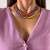 Lacteo 7 Pcs/Set Bohemian Colorful Beeds Acrylic Choker Necklace 2022 Trendy Candy Rainbow Color Collor Charm Necklace