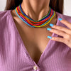 Lacteo 7 Pcs/Set Bohemian Colorful Beeds Acrylic Choker Necklace 2022 Trendy Candy Rainbow Color Collor Charm Necklace