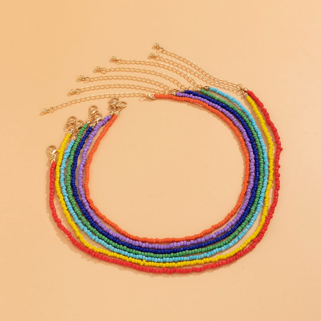 Lacteo 7 Pcs/Set Bohemian Colorful Beeds Acrylic Choker Necklace 2022 Trendy Candy Rainbow Color Collor Charm Necklace