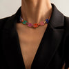 Lacteo Bohemian Colorful Irregular Rhinestone Choker Necklace For Women Steampunk Sliding Adjustable Long Chain Jewelry Necklace