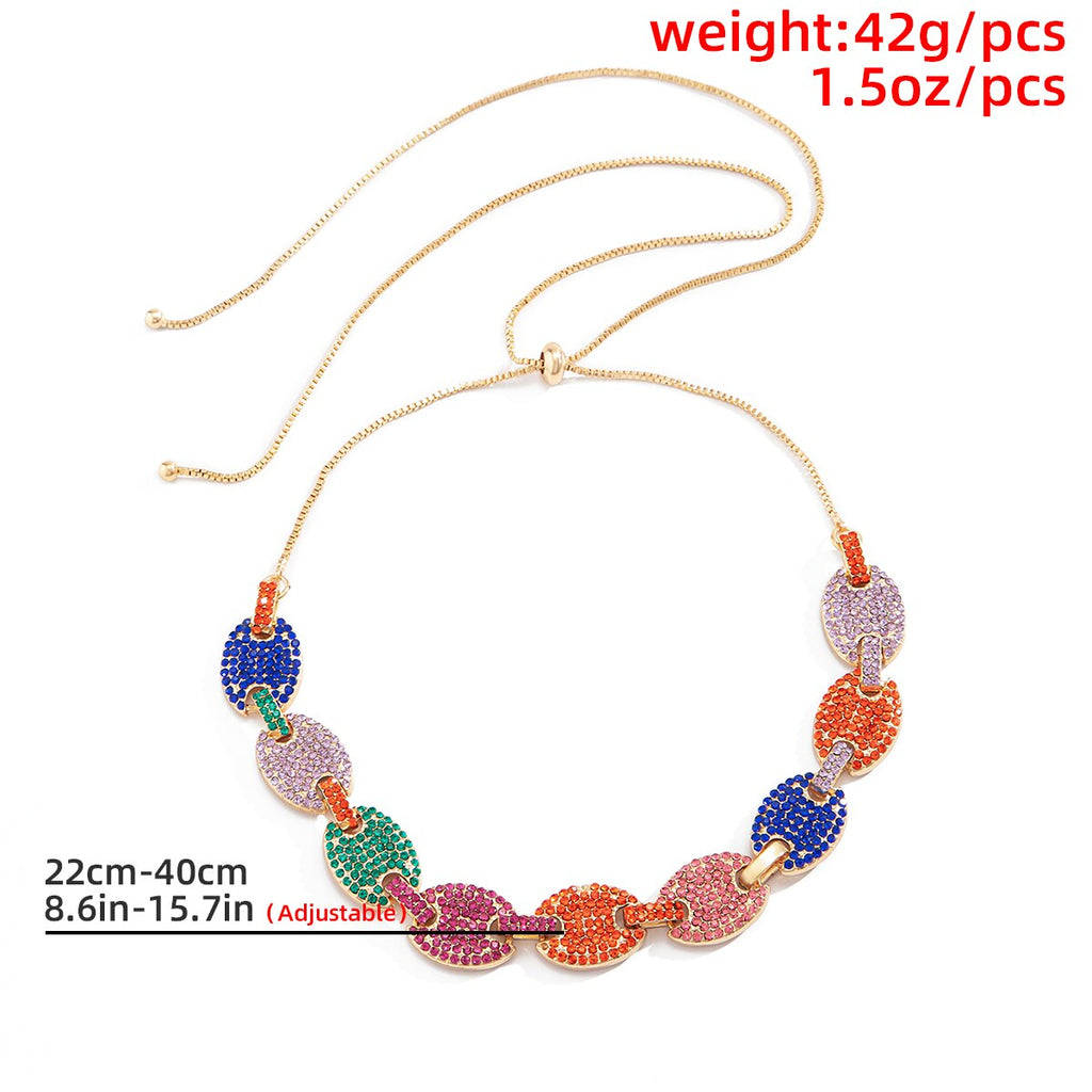 Lacteo Bohemian Colorful Irregular Rhinestone Choker Necklace For Women Steampunk Sliding Adjustable Long Chain Jewelry Necklace