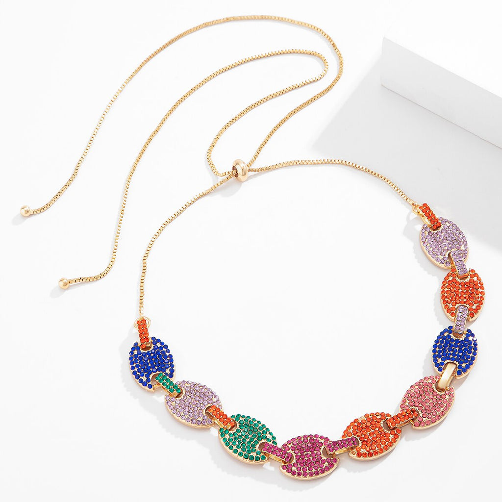 Lacteo Bohemian Colorful Irregular Rhinestone Choker Necklace For Women Steampunk Sliding Adjustable Long Chain Jewelry Necklace