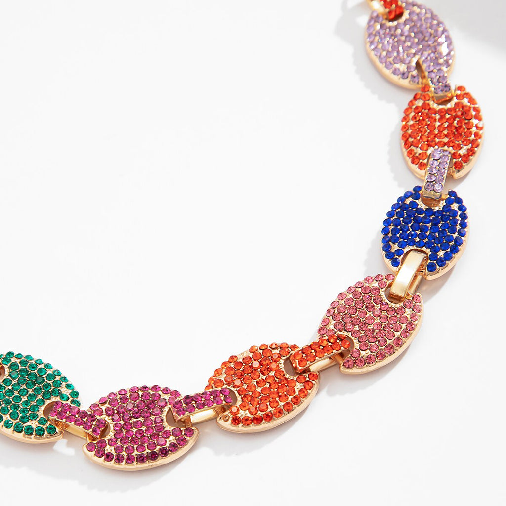 Lacteo Bohemian Colorful Irregular Rhinestone Choker Necklace For Women Steampunk Sliding Adjustable Long Chain Jewelry Necklace