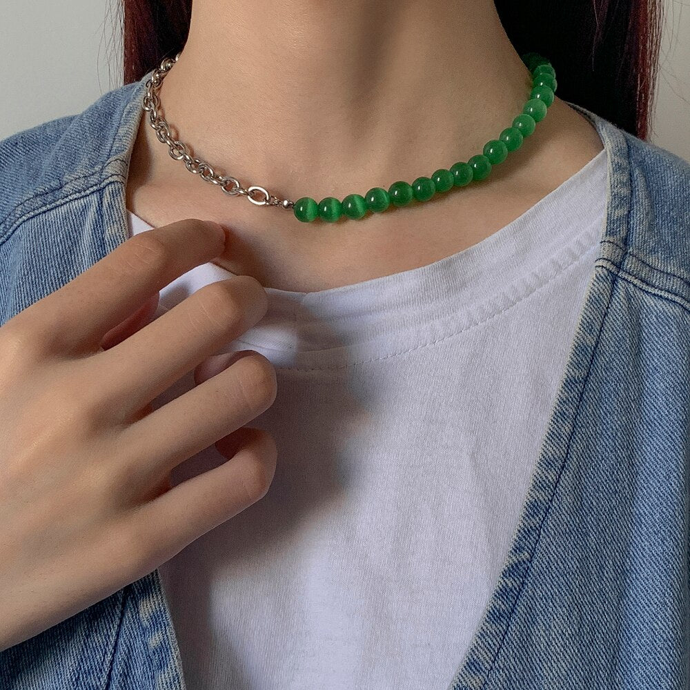 Lacteo Bohemian Natural Stone Asymmetric Titanium Steel Clavicle Chain Choker Necklace 2021 Necklace Jewelry Accessories