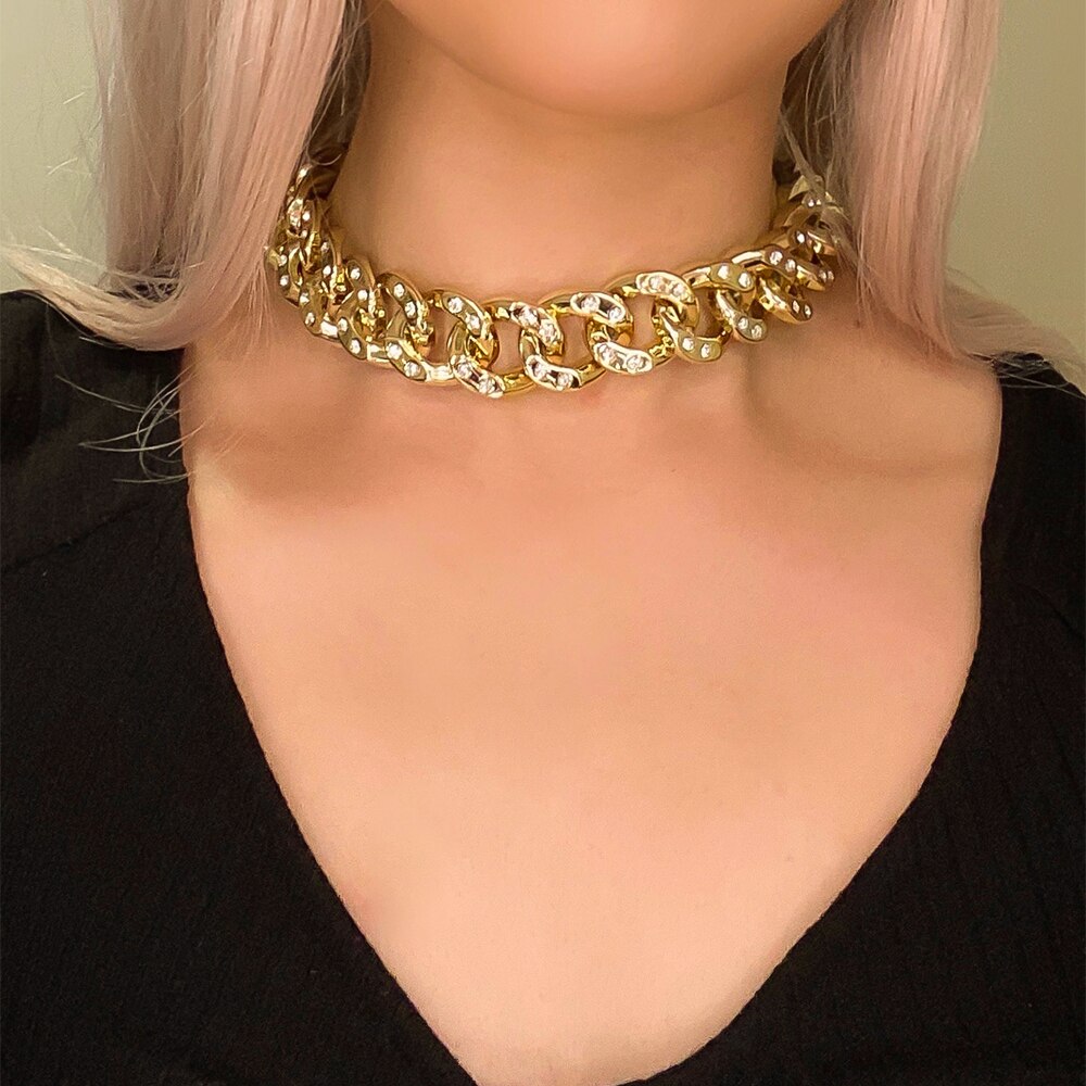 Lacteo Bohemian Trendy CCB Chain Choker Necklace For Women Steampunk Shiny Rhinestone Clavicle Chain Jewelry Necklace