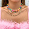 Lacteo Bohemian Rainbow Colorful Acrylic Chain Necklace For Women Trendy Heishi Clay Beads Multi Layered Choker Necklace Jewelry
