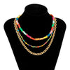 Lacteo Bohemian Rainbow Colorful Acrylic Chain Necklace For Women Trendy Heishi Clay Beads Multi Layered Choker Necklace Jewelry