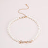 Lacteo Bohemian Shiny Rhinestone Letters Pendant Necklace Jewelry for Women 2022 Imitation Pearl-Chain Choker Necklace