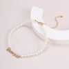 Lacteo Bohemian Shiny Rhinestone Letters Pendant Necklace Jewelry for Women 2022 Imitation Pearl-Chain Choker Necklace