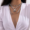 Lacteo Dark Gothic Dice Lock Shape Pendant Necklace Jewelry For Women Hip Hop Multilayer Iron Aluminum Chain Choker Necklace