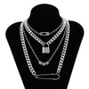 Lacteo Dark Gothic Dice Lock Shape Pendant Necklace Jewelry For Women Hip Hop Multilayer Iron Aluminum Chain Choker Necklace
