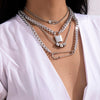 Lacteo Dark Gothic Dice Lock Shape Pendant Necklace Jewelry For Women Hip Hop Multilayer Iron Aluminum Chain Choker Necklace