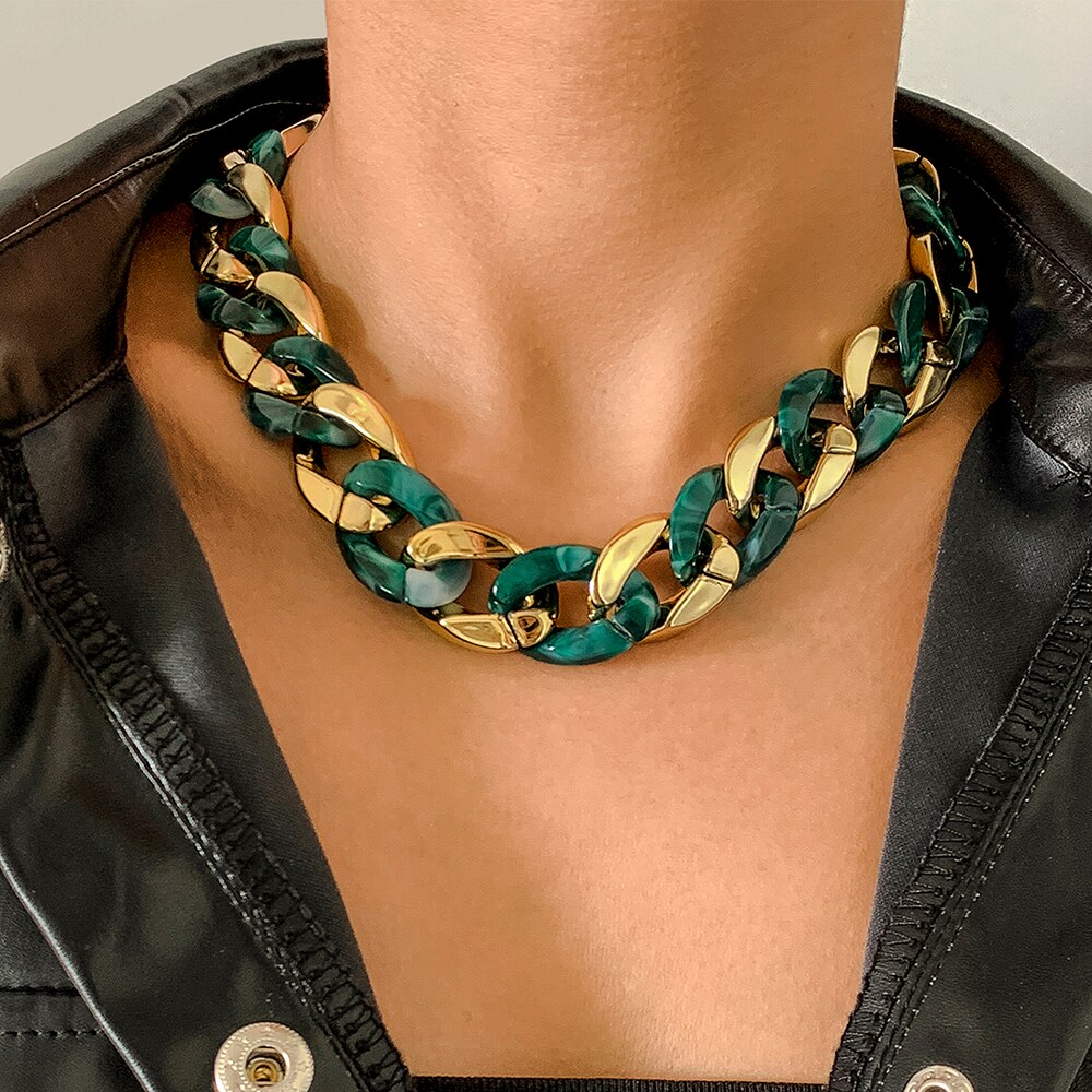Lacteo Exaggerated Colorful Resin Acrylic Chain Choker Necklace Gothic Thick Chunky CCB Chain For Female Necklace  Jewelry