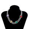 Lacteo Hip Hop Miami Cuba Lced Out Paved Colorful Rhinestone Choker Necklace Statement Jewelry for Women and Men Rapper Necklace