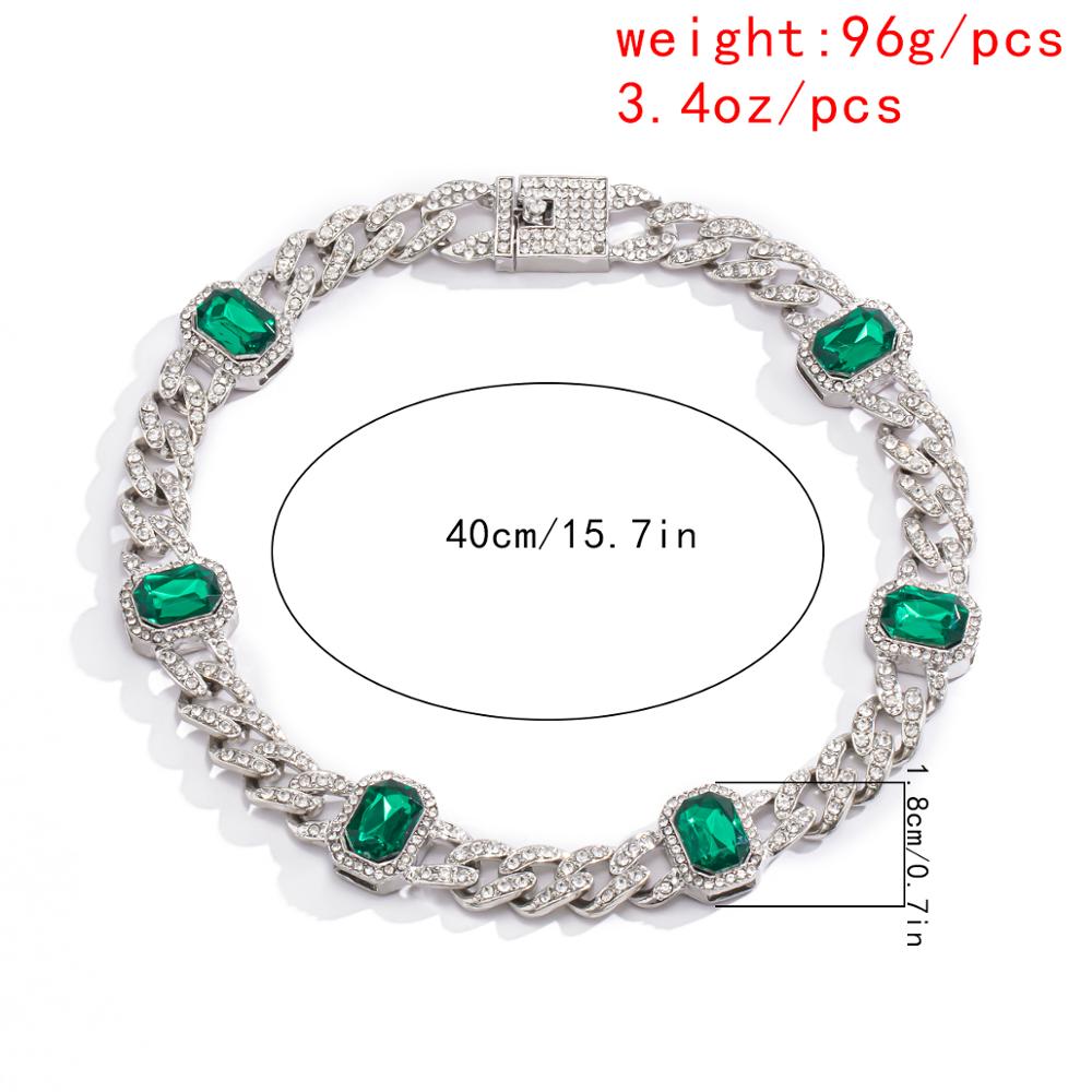 Lacteo Hip Hop Miami Cuba Lced Out Paved Colorful Rhinestone Choker Necklace Statement Jewelry for Women and Men Rapper Necklace