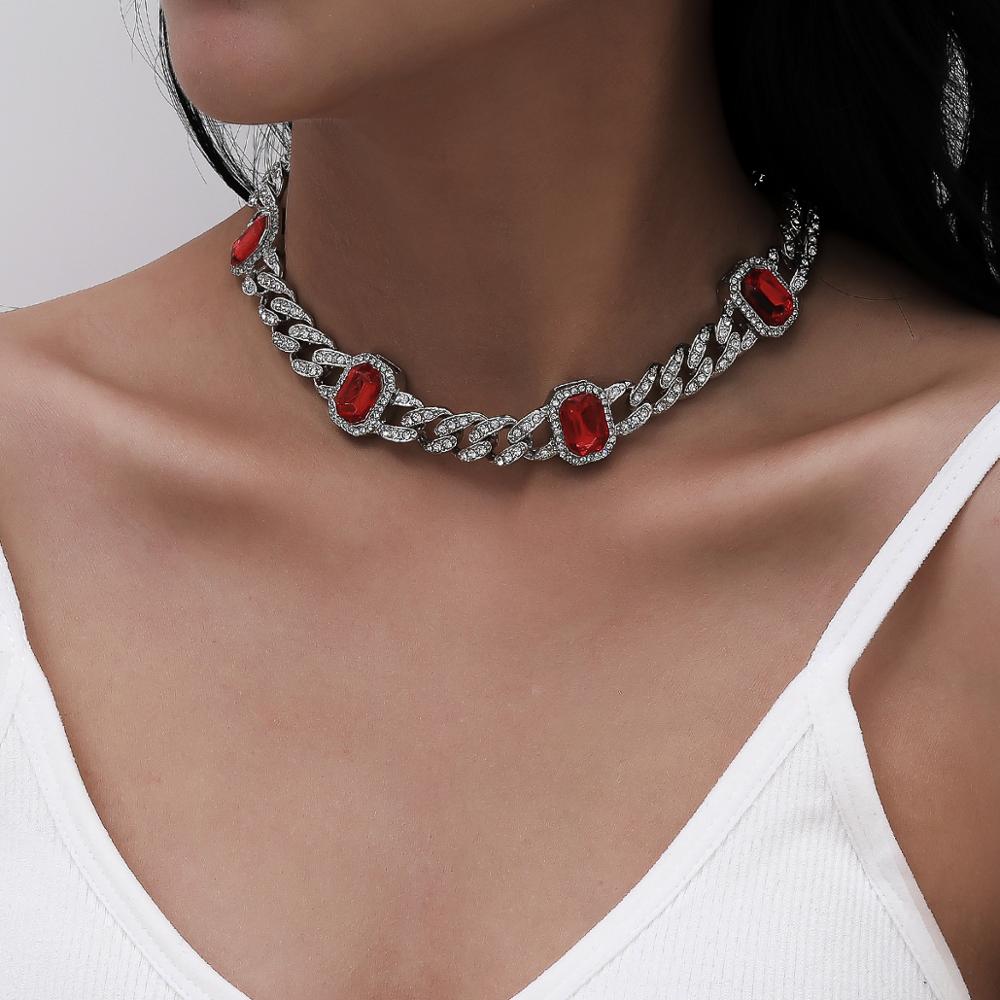 Lacteo Hip Hop Miami Cuba Lced Out Paved Colorful Rhinestone Choker Necklace Statement Jewelry for Women and Men Rapper Necklace