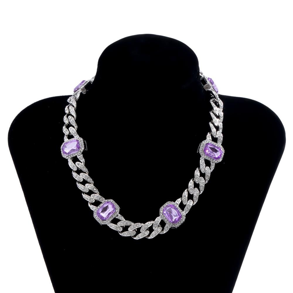 Lacteo Hip Hop Miami Cuba Lced Out Paved Colorful Rhinestone Choker Necklace Statement Jewelry for Women and Men Rapper Necklace