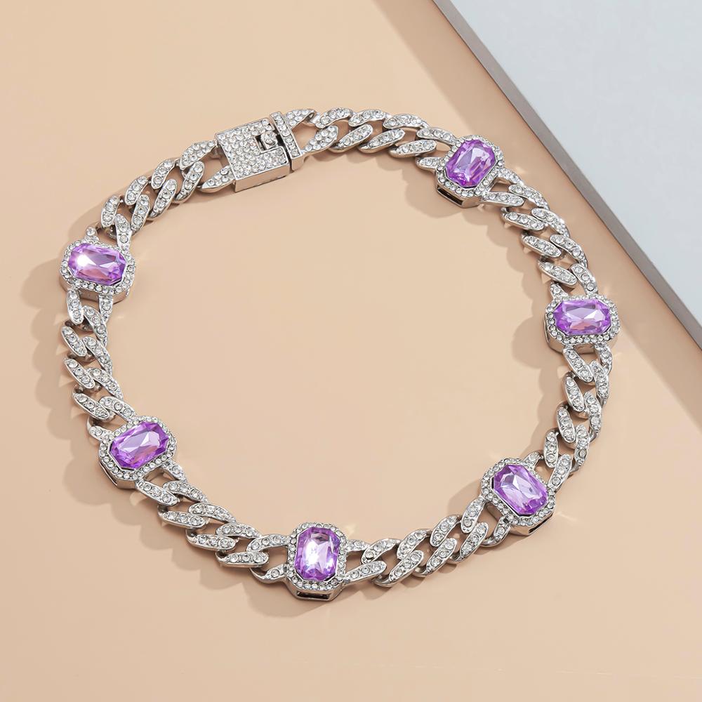 Lacteo Hip Hop Miami Cuba Lced Out Paved Colorful Rhinestone Choker Necklace Statement Jewelry for Women and Men Rapper Necklace