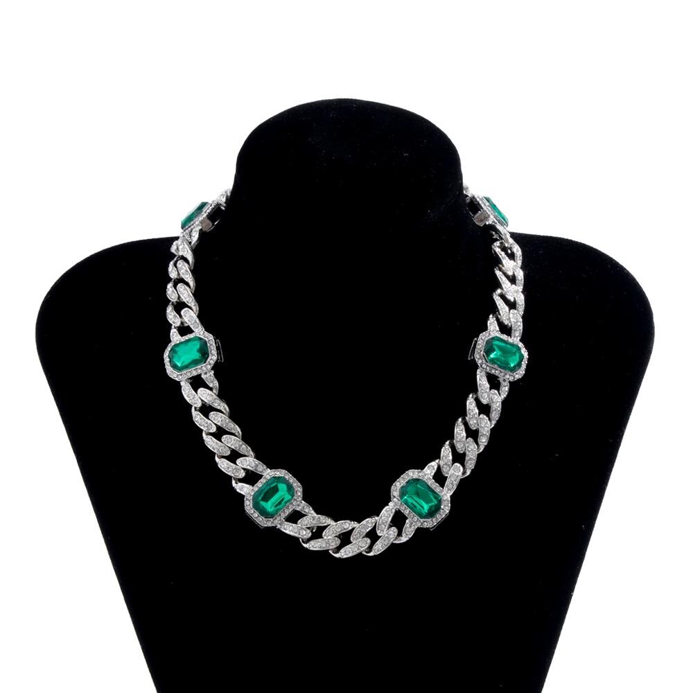 Lacteo Hip Hop Miami Cuba Lced Out Paved Colorful Rhinestone Choker Necklace Statement Jewelry for Women and Men Rapper Necklace