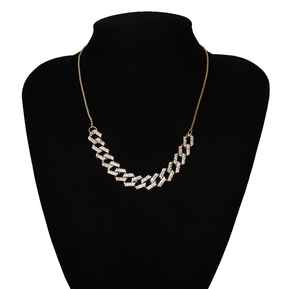 Lacteo Hip Hop Shiny Rhinestone Cross Chain Choker Necklace Sexy Gold Color Crystal Snake Chain Statement Jewelry 2021 for Women