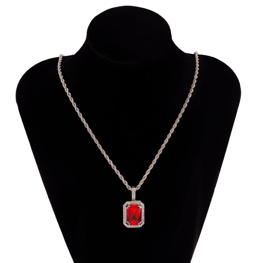 Lacteo Neo Gothic Geometric Square Rhinestone Pendant Necklace 2021 Twist Chain Colorful Shiny Crystal Choker Necklace