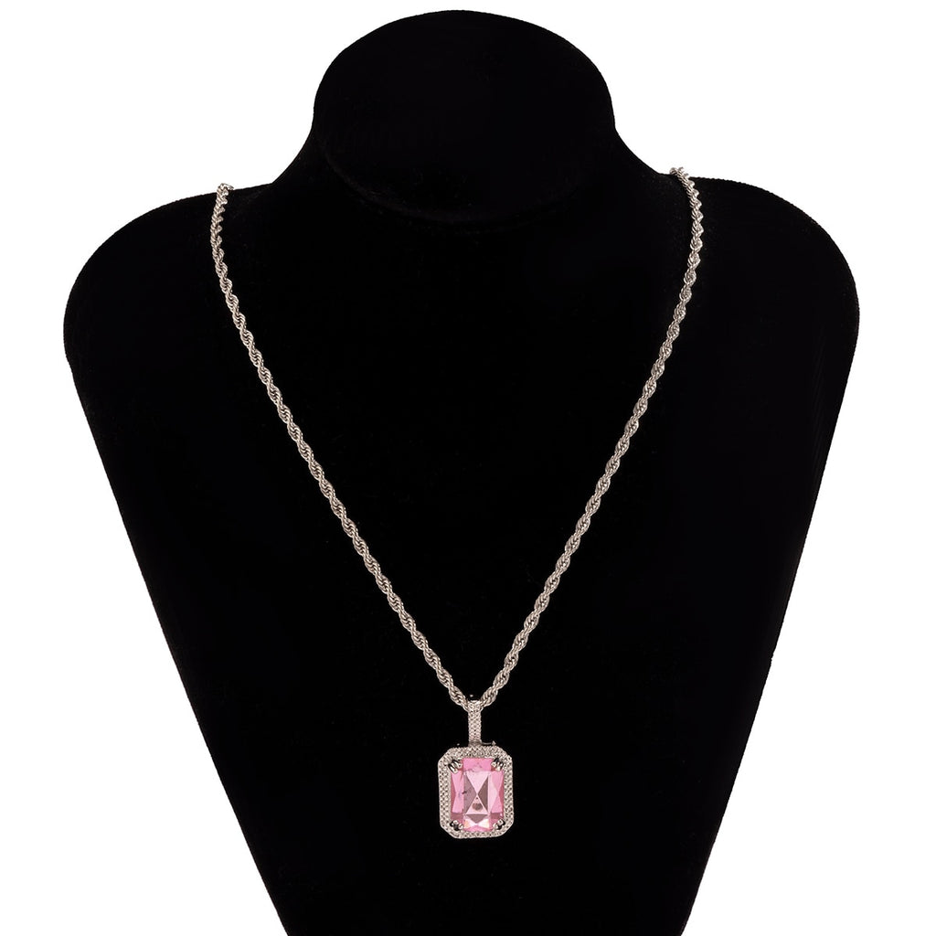 Lacteo Neo Gothic Geometric Square Rhinestone Pendant Necklace 2021 Twist Chain Colorful Shiny Crystal Choker Necklace