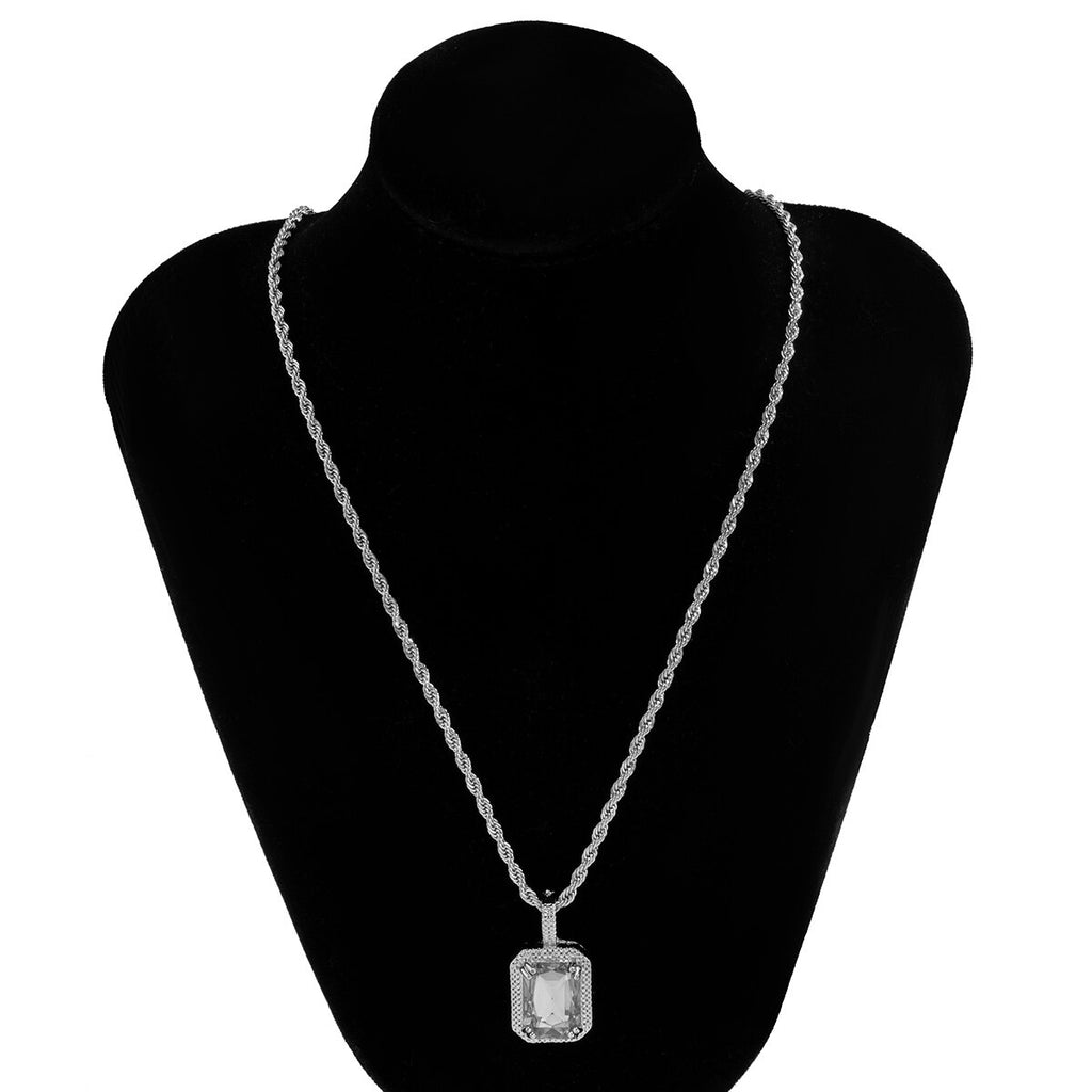 Lacteo Neo Gothic Geometric Square Rhinestone Pendant Necklace 2021 Twist Chain Colorful Shiny Crystal Choker Necklace