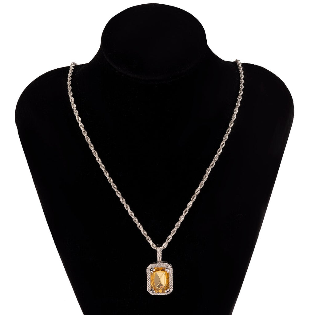 Lacteo Neo Gothic Geometric Square Rhinestone Pendant Necklace 2021 Twist Chain Colorful Shiny Crystal Choker Necklace