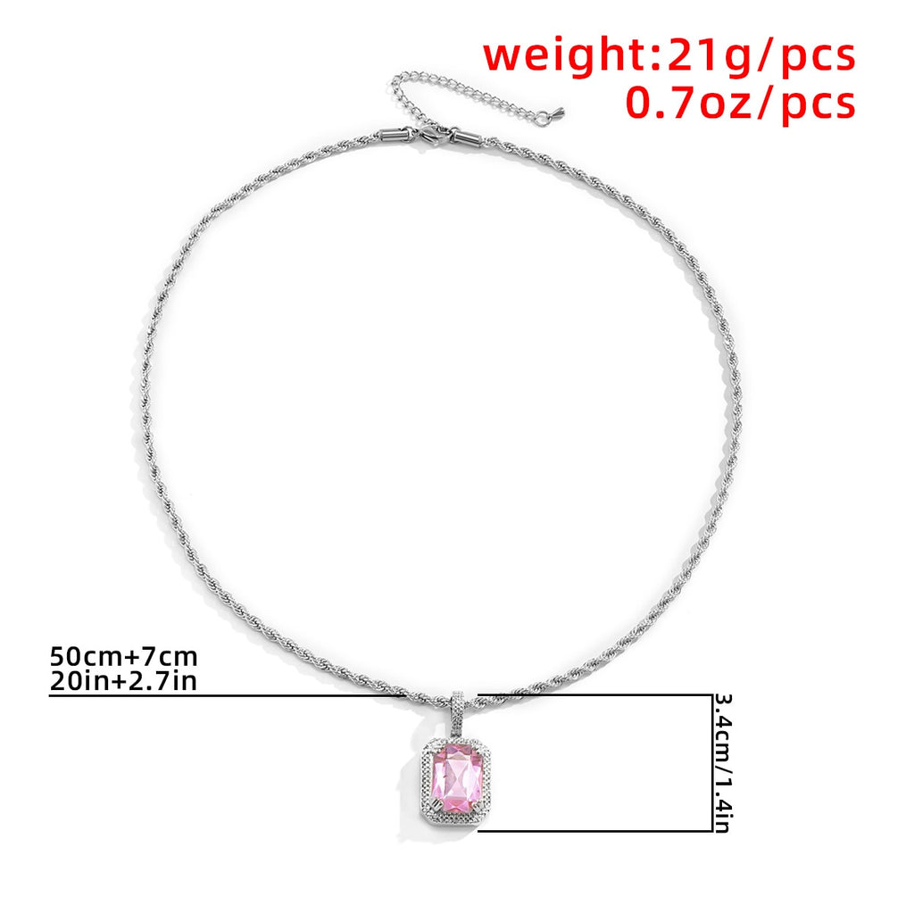 Lacteo Neo Gothic Geometric Square Rhinestone Pendant Necklace 2021 Twist Chain Colorful Shiny Crystal Choker Necklace