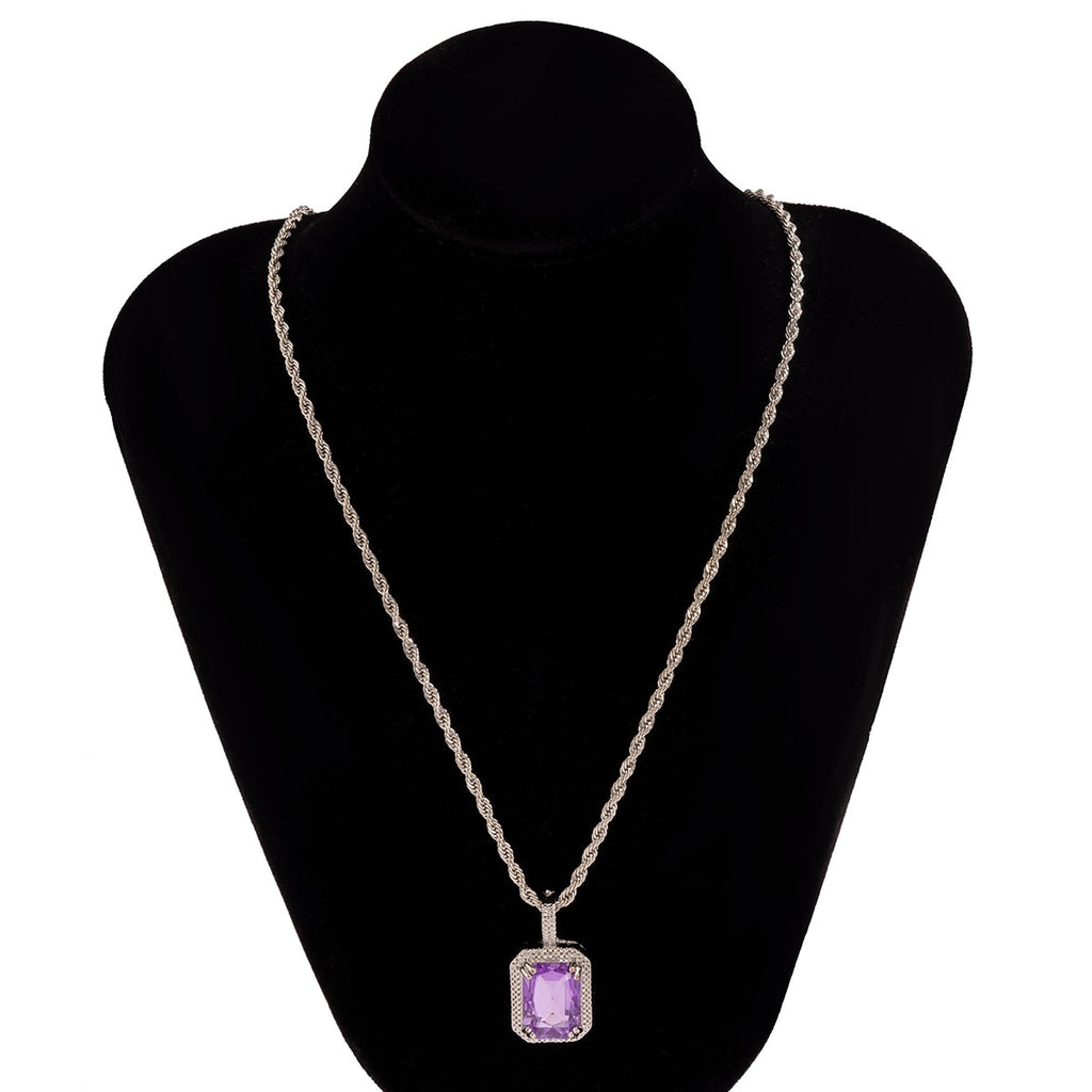 Lacteo Neo Gothic Geometric Square Rhinestone Pendant Necklace 2021 Twist Chain Colorful Shiny Crystal Choker Necklace