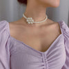 Lacteo Retro Imitation Pearl Flower Choker Necklace Simple Minimalist Round Bead Clavicle Chain Charm Necklace Jewelry for Women