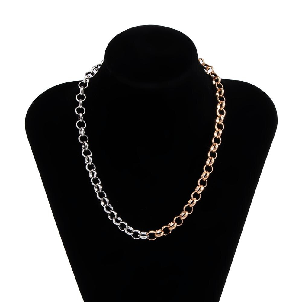 Lacteo Steampunk Golden Color Mixed Metal Chain Choker Necklace Statement Daily life Clavicle Chain Necklace Jewelry for Women