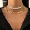Lacteo Steampunk Pig Nose Stitchable Baroque Pearl Chain Jewelry Choker Necklace Hip Hop Multi Layer Cross Chain Charm Necklace