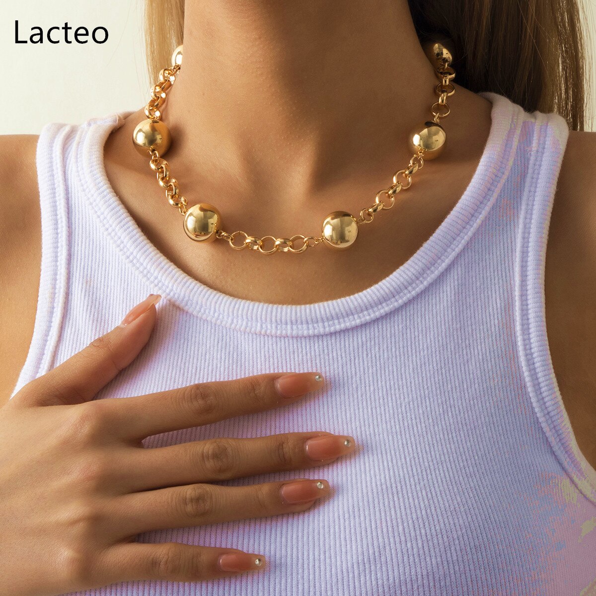 Lacteo Steampunk Round Iron Chain Choker Necklace For Women 2021 Simple Minimalist CCB Beads Charm Necklace Jewelry Accessories