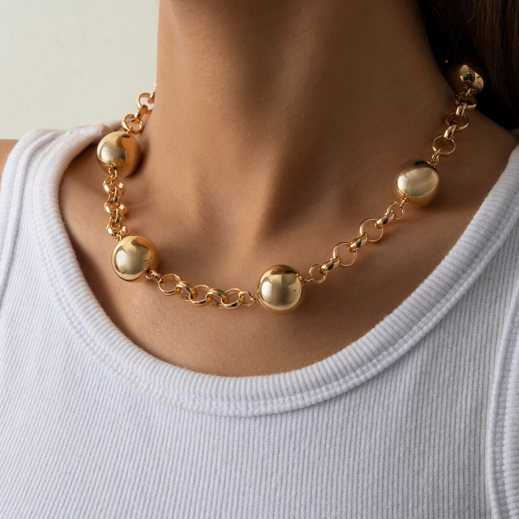 Lacteo Steampunk Round Iron Chain Choker Necklace For Women 2021 Simple Minimalist CCB Beads Charm Necklace Jewelry Accessories