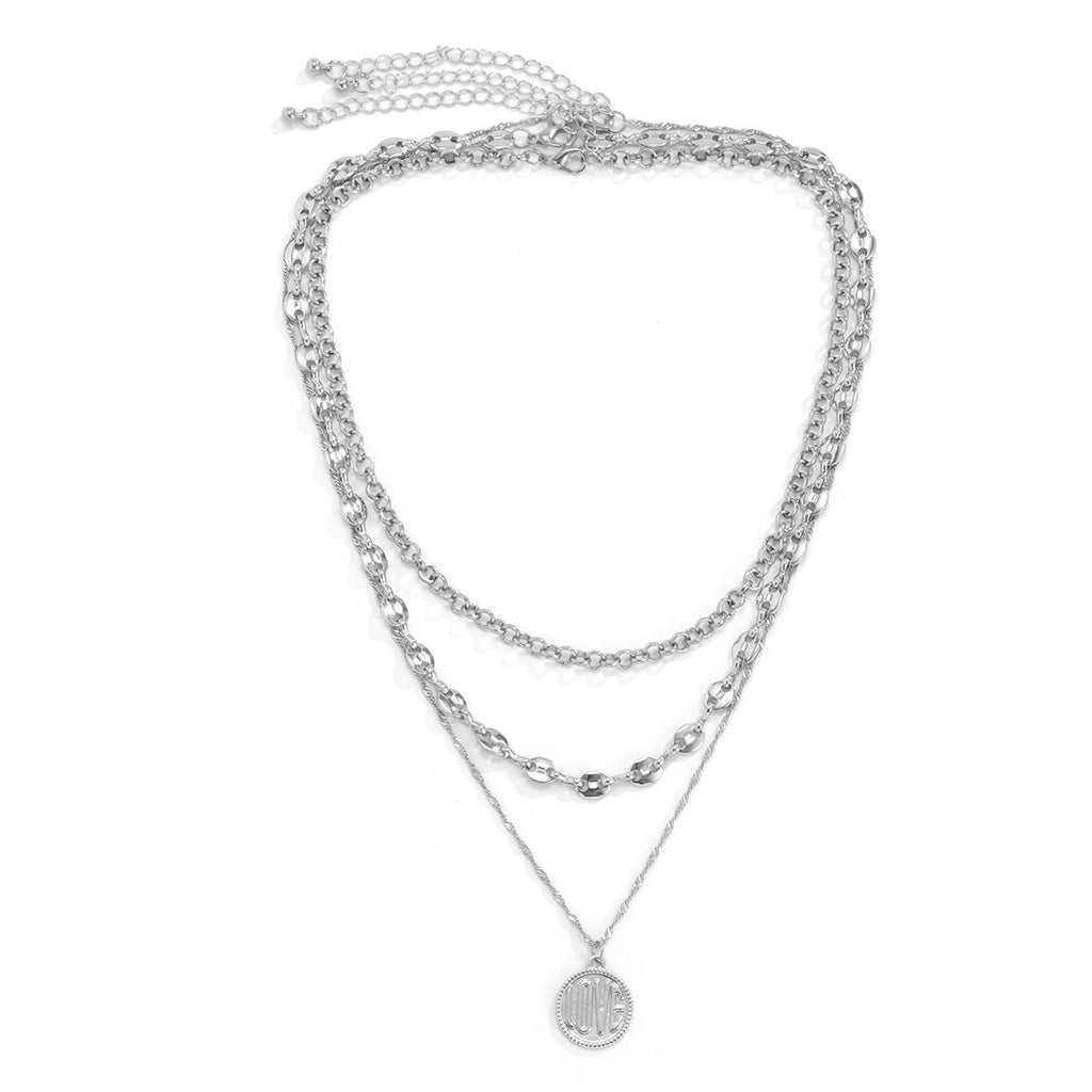 Lacteo Vintage Carved Coin Virgin Mary Statue Pendant Necklace Jewelry For Women and Men Multi Layered Metal Chain Necklace