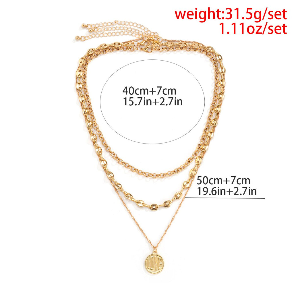 Lacteo Vintage Carved Coin Virgin Mary Statue Pendant Necklace Jewelry For Women and Men Multi Layered Metal Chain Necklace