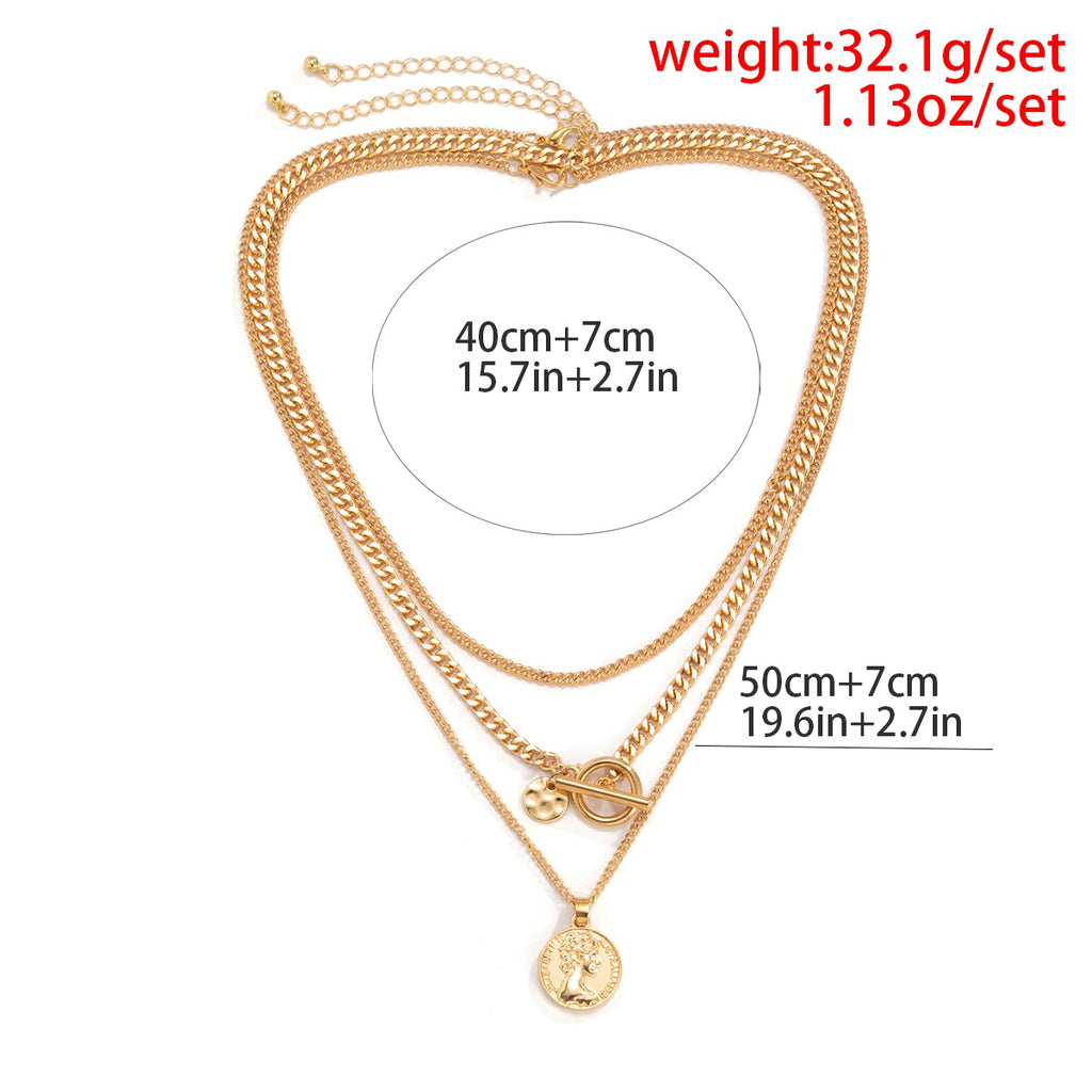 Lacteo Vintage Carved Coin Virgin Mary Statue Pendant Necklace Jewelry For Women and Men Multi Layered Metal Chain Necklace