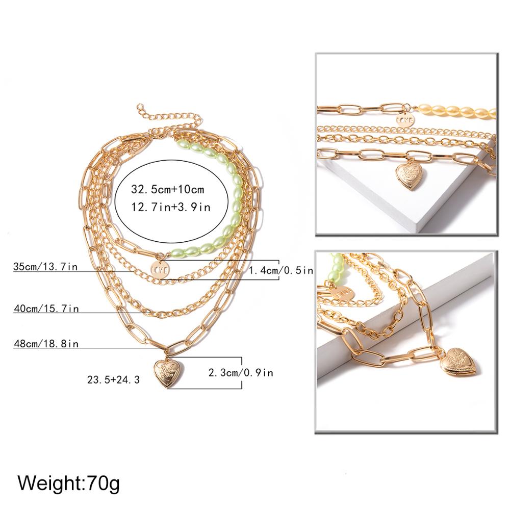 Lacteo Vintage Heart Love Sign Pendant Necklace For Women 2021 Trendy Imitation Pearls Asymmetry Chain Choker Necklace