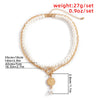 Lacteo Vintage Imitation Pearls Clavicle Chain Choker Necklace For Women 2021 Unusual Trendy Carved Coin Pendant Necklace