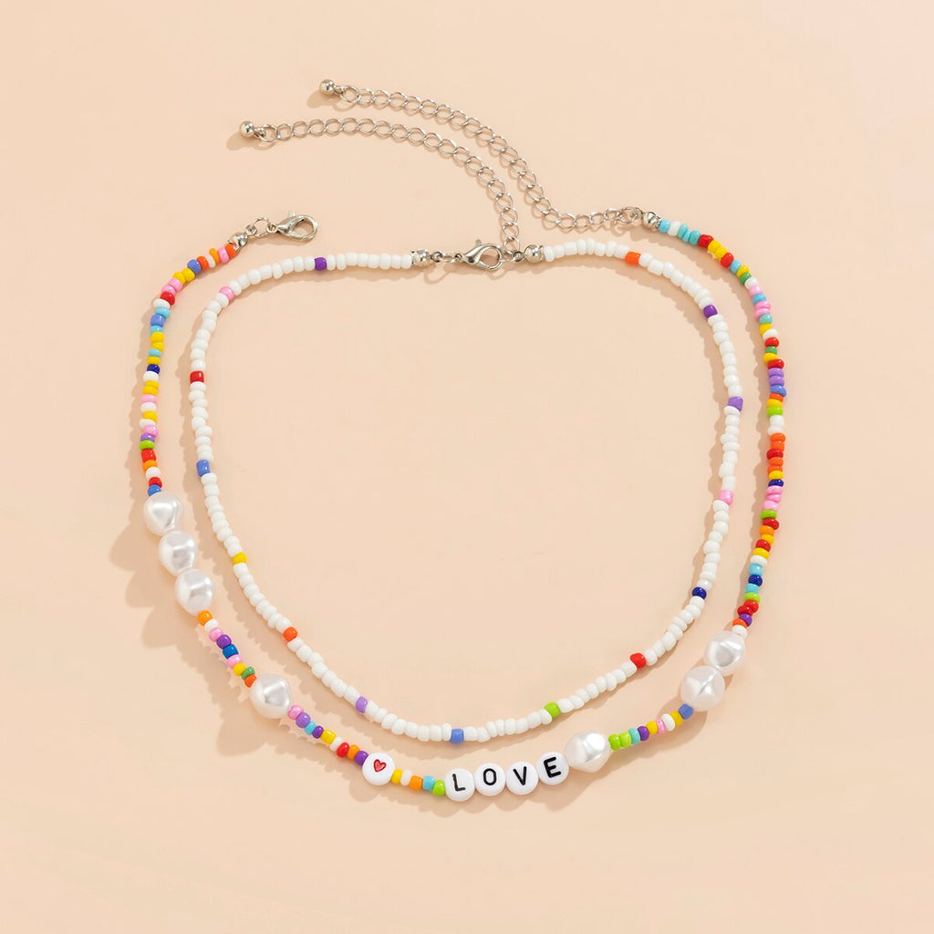 Lacteo Y2K Heishi Clay Beads Acrylic Colorful Choker Necklace Jewelry For Women 2021 Trendy Double Layered Necklace