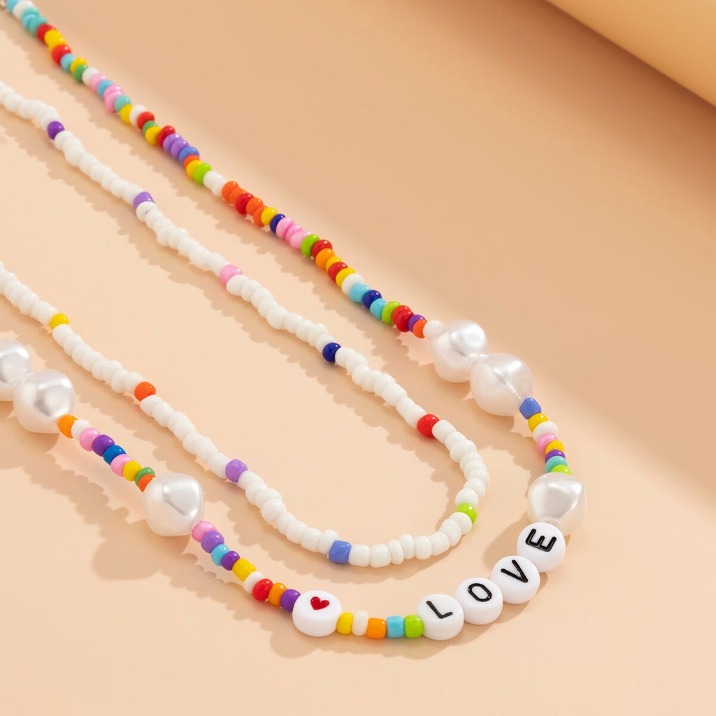 Lacteo Y2K Heishi Clay Beads Acrylic Colorful Choker Necklace Jewelry For Women 2021 Trendy Double Layered Necklace