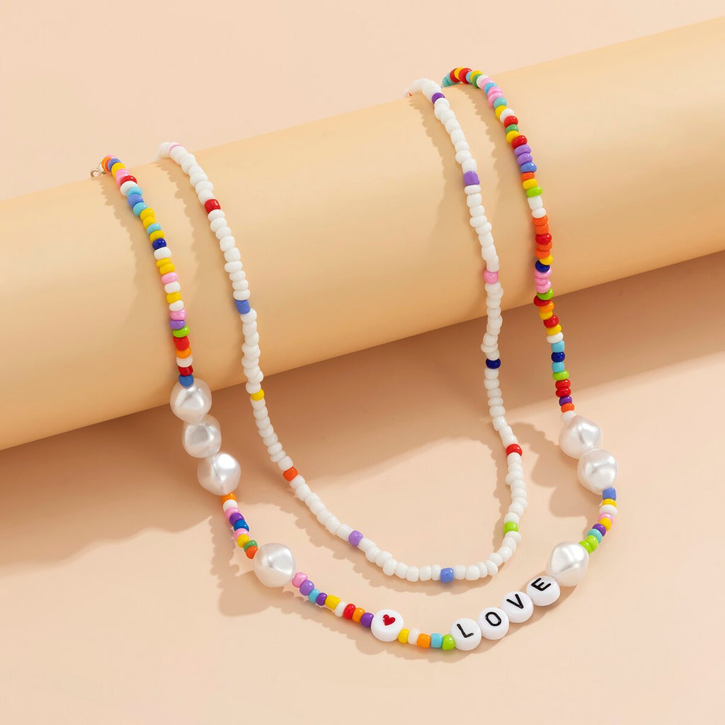 Lacteo Y2K Heishi Clay Beads Acrylic Colorful Choker Necklace Jewelry For Women 2021 Trendy Double Layered Necklace