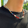 Lacteo Y2K Lovers Rainbow Colorful Beeds Choker Necklace 2021 Trendy Imitation Pearls Chain Jewelry Charm Necklace
